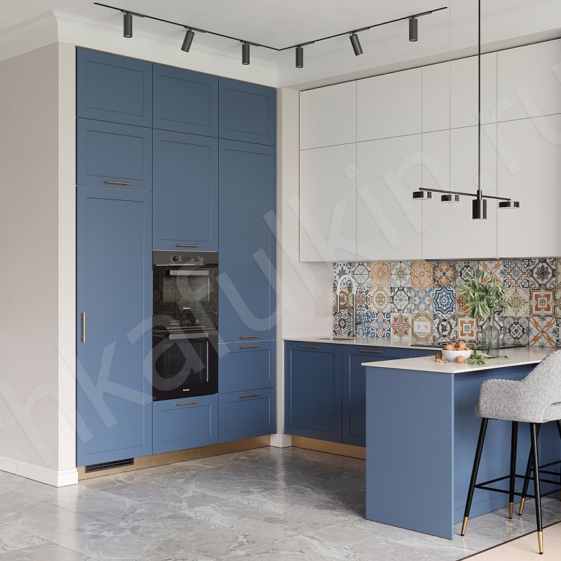 Кухня Атлантида Светлые Синий Цветной Белый Неоклассика   Для посуды