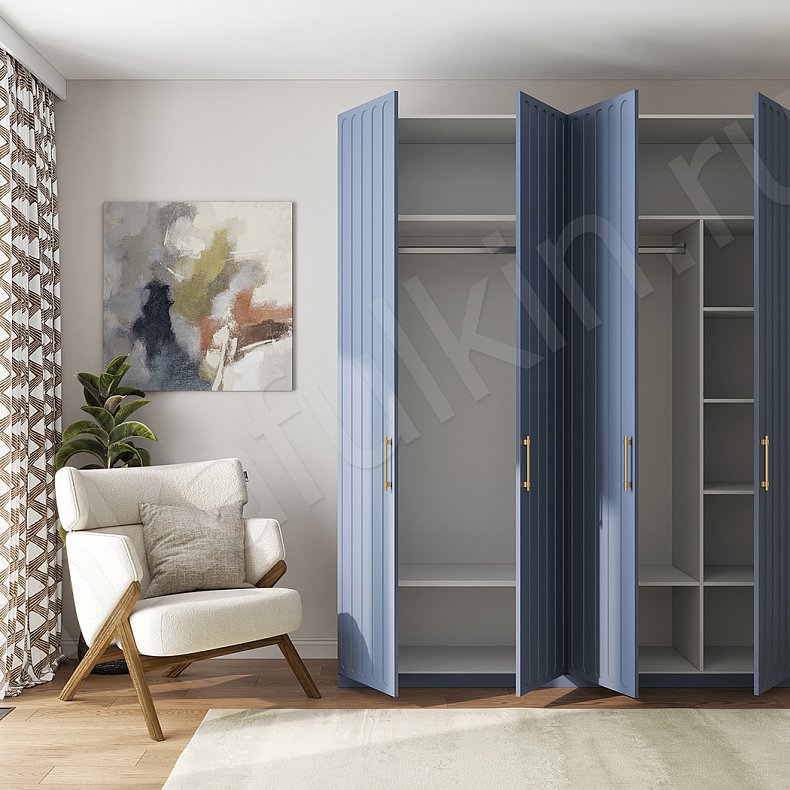 Изображение Шкаф Магнетик Синий Цветной Современный 4х створчатые Гостиная Для вещей 3