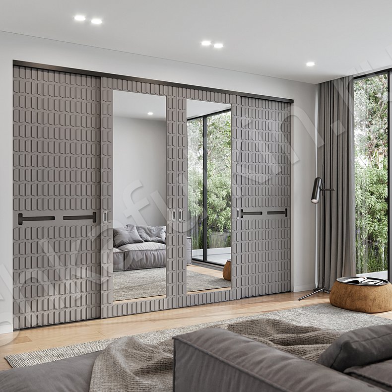 Шкаф-купе Пирелли Светлые Серый Современный 4х створчатые Гостиная Для вещей