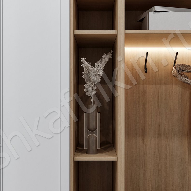 Прихожая Хюгге Белый Древесный Светлые Скандинавский 4х створчатые Прихожая Для вещей 6