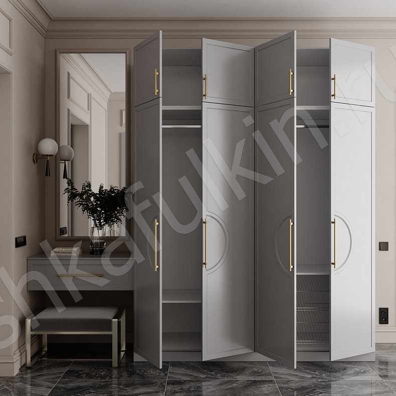Изображение Прихожая Омега Серый Светлые Неоклассика 4х створчатые Прихожая Для вещей 4