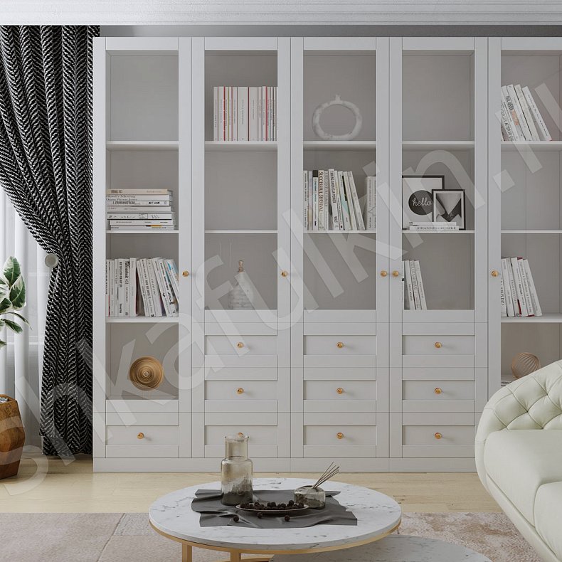 Изображение Шкаф-витрина Рамонес Светлые Белый Неоклассика 5и створчатые Гостиная Для книг 2