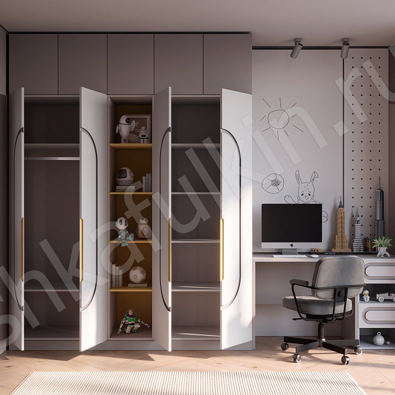 Изображение Детская Байт Светлые Современный 4х створчатые Детская Для книг Для вещей 5