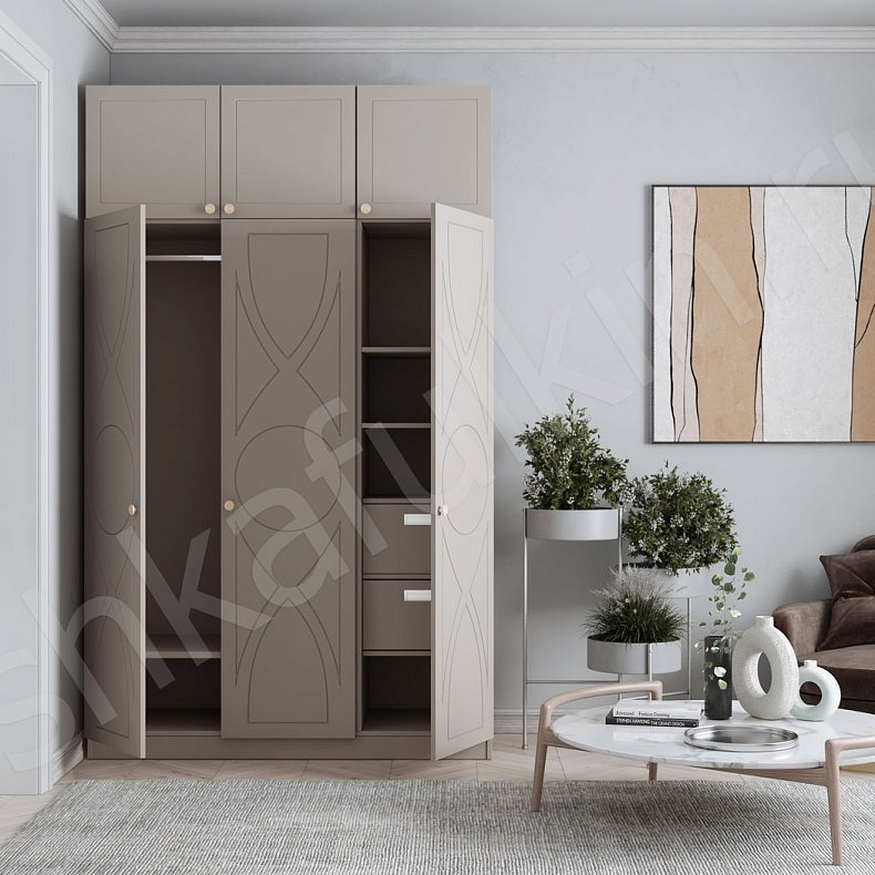 Изображение Шкаф Ализе Коричневый Светлые Неоклассика 3х створчатые Гостиная Для вещей 9