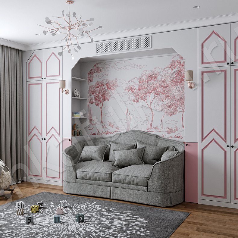 Изображение Детская Симона Белый Цветной Розовый Светлые Современный 2х створчатые Детская Для вещей 2