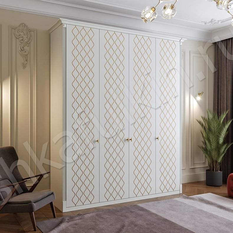 Распашной шкаф Кармен Светлые Золото Белый Классика 4х створчатые Гостиная Для вещей