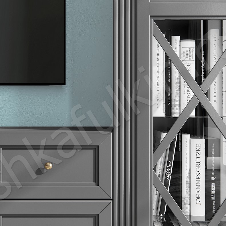Изображение Стенка Фрейд Темные Серый Классика 4х створчатые Гостиная Для книг Под ТВ 4