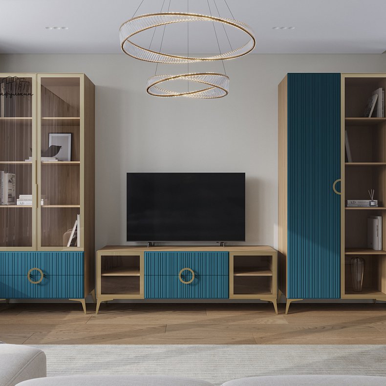 Стенка Обсидиан Синий Темные Светлые Красный Цветной Черный Белый Неоклассика 2х створчатые Гостиная Под ТВ Для книг 5