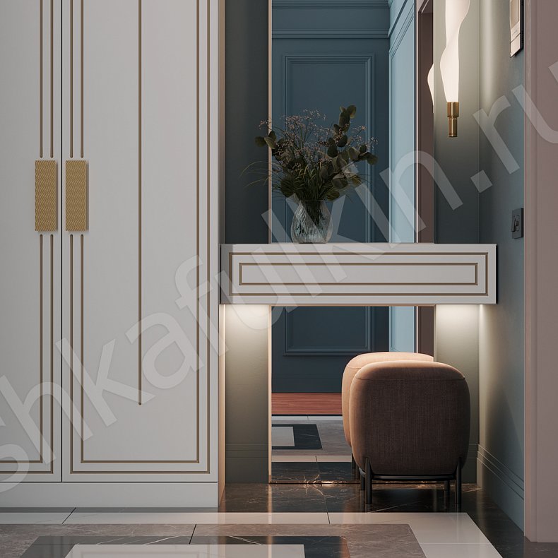 Прихожая Эстет Светлые Золото Белый Неоклассика 2х створчатые Прихожая Для вещей 2