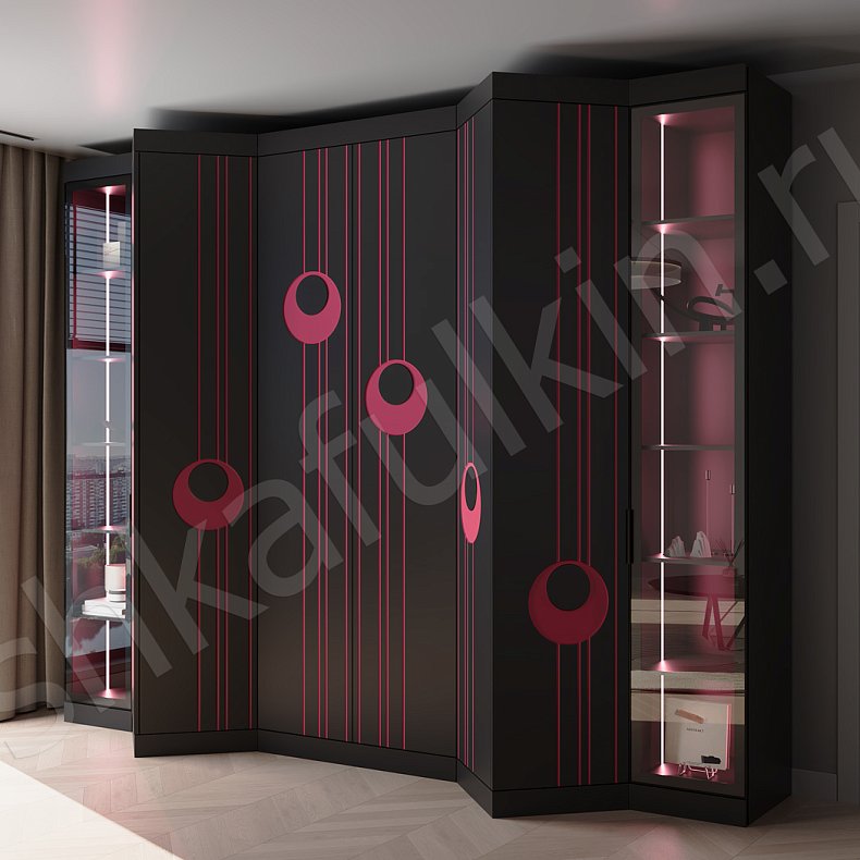 Изображение Шкаф Экспрессио Черный Цветной Красный Темные Этнический 6и створчатые Гостиная Для декора Для вещей 2