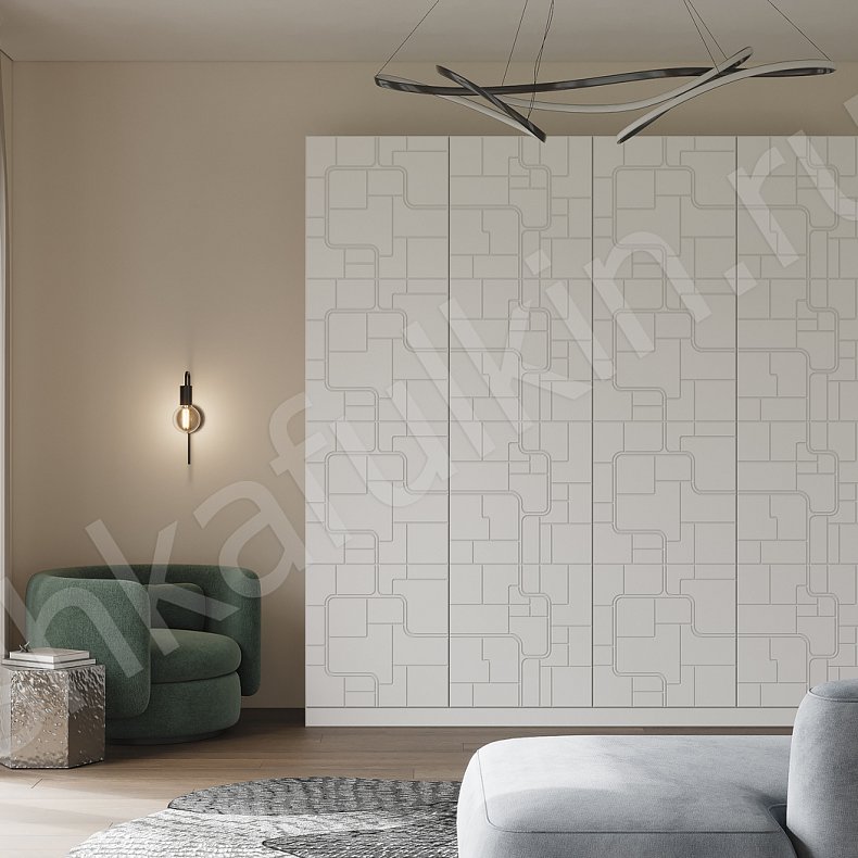 Шкаф Киберпанк Белый Серый Светлые Темные Современный 4х створчатые Спальня Для вещей 3