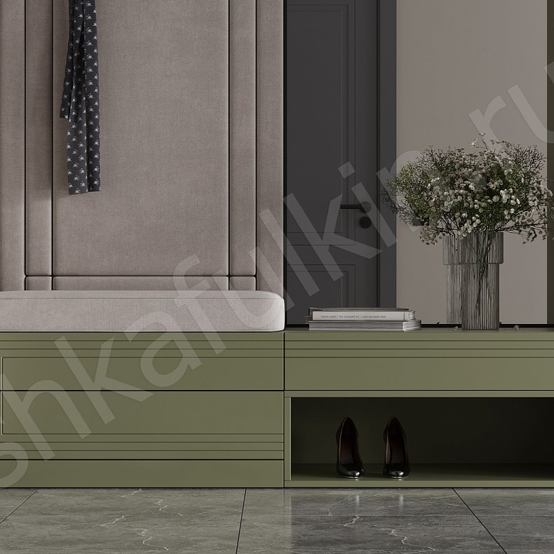 Прихожая Метрополитан Цветной Коричневый Темные Зеленый Неоклассика 4х створчатые Прихожая Для вещей 7