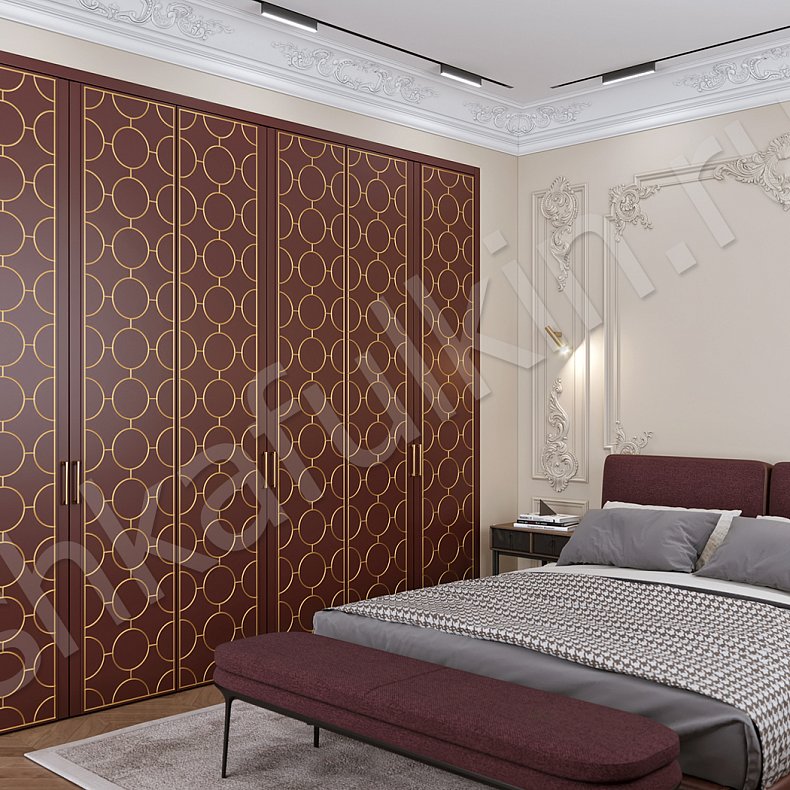 Встроенный шкаф Винсент Золото Темные Красный Цветной Неоклассика 6и створчатые Спальня Для вещей