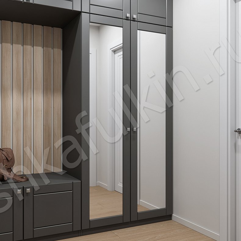 Шкаф в прихожую Грей Древесный Темные Серый Минимализм 2х створчатые Прихожая Для вещей 2
