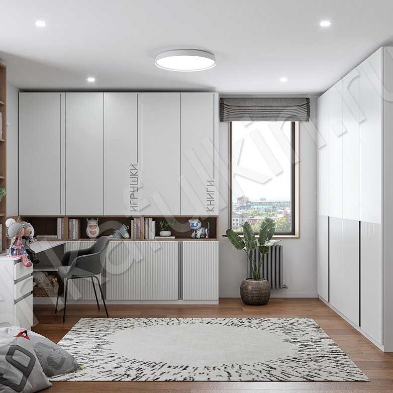 Детская Федерико Белый Цветной Светлые Зеленый Современный 4х створчатые Детская Для книг Для вещей 2