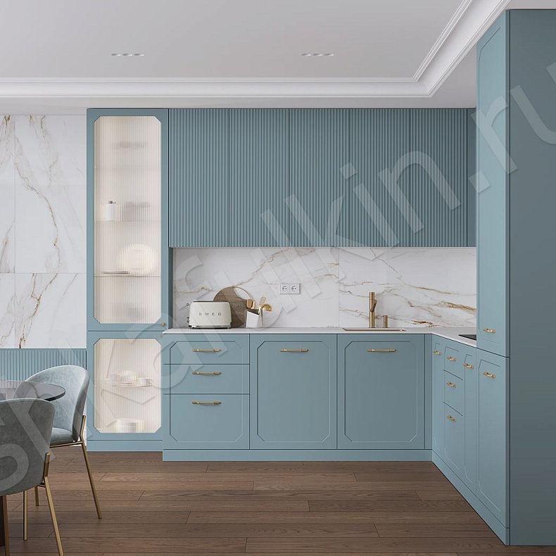 Изображение Кухня Санремо Синий Цветной Розовый Светлые Неоклассика Для книг Для декора 2