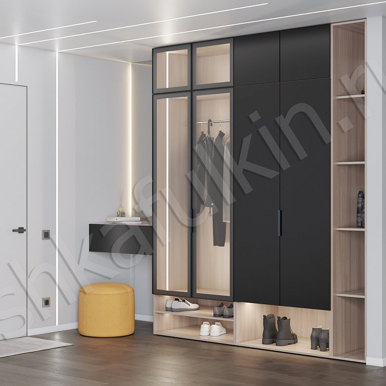 Изображение Прихожая Монтего Черный Древесный Темные Современный 4х створчатые Прихожая Для вещей 2