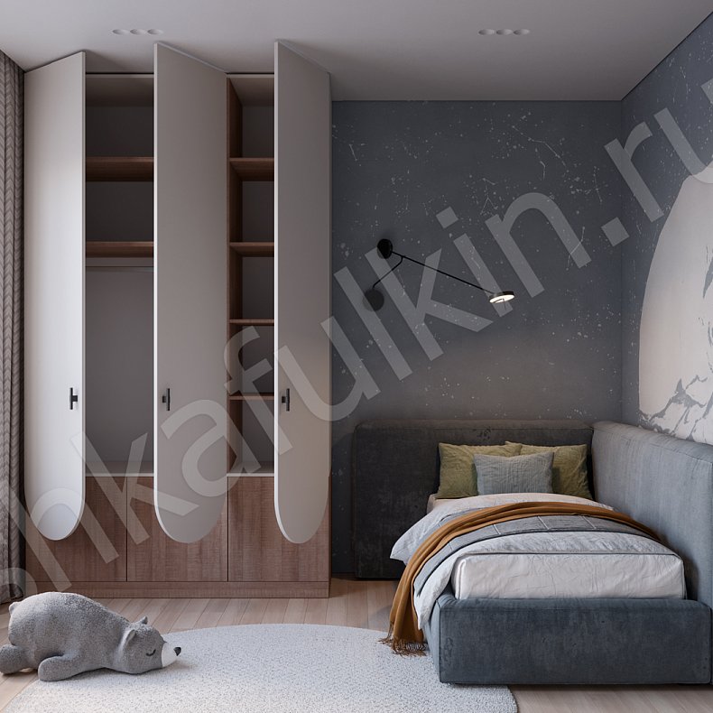 Изображение Шкаф Антонио Белый Древесный Современный 3х створчатые Детская Для вещей 4