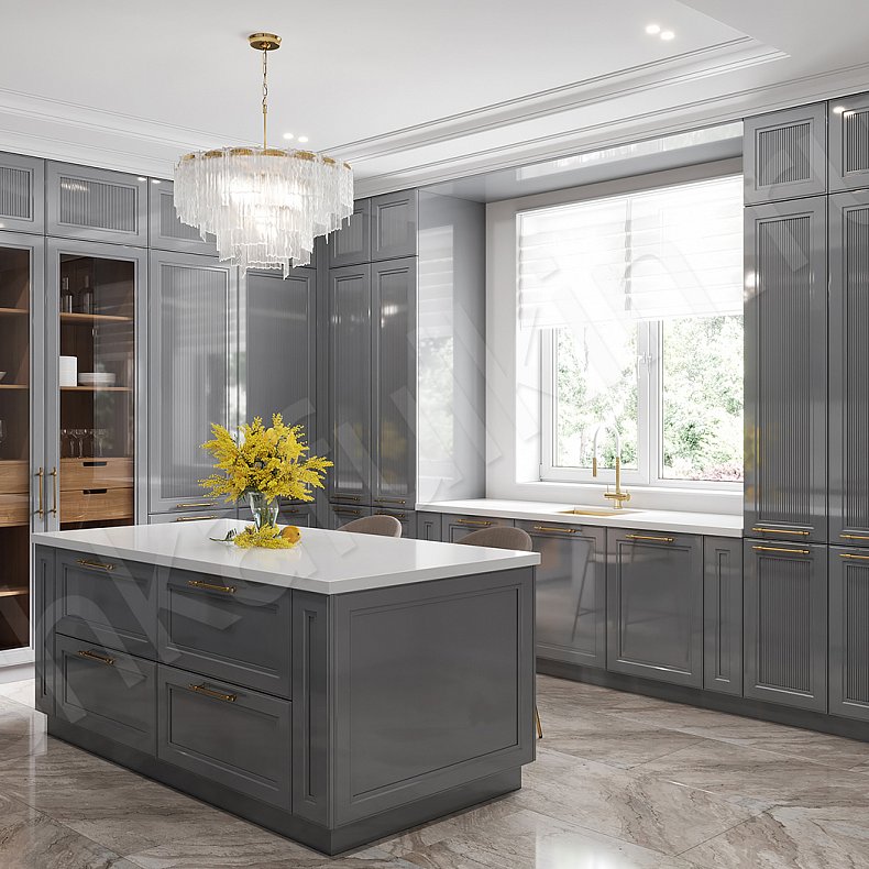 Кухня Минотти Серый Светлые Неоклассика   Для посуды Для декора 2