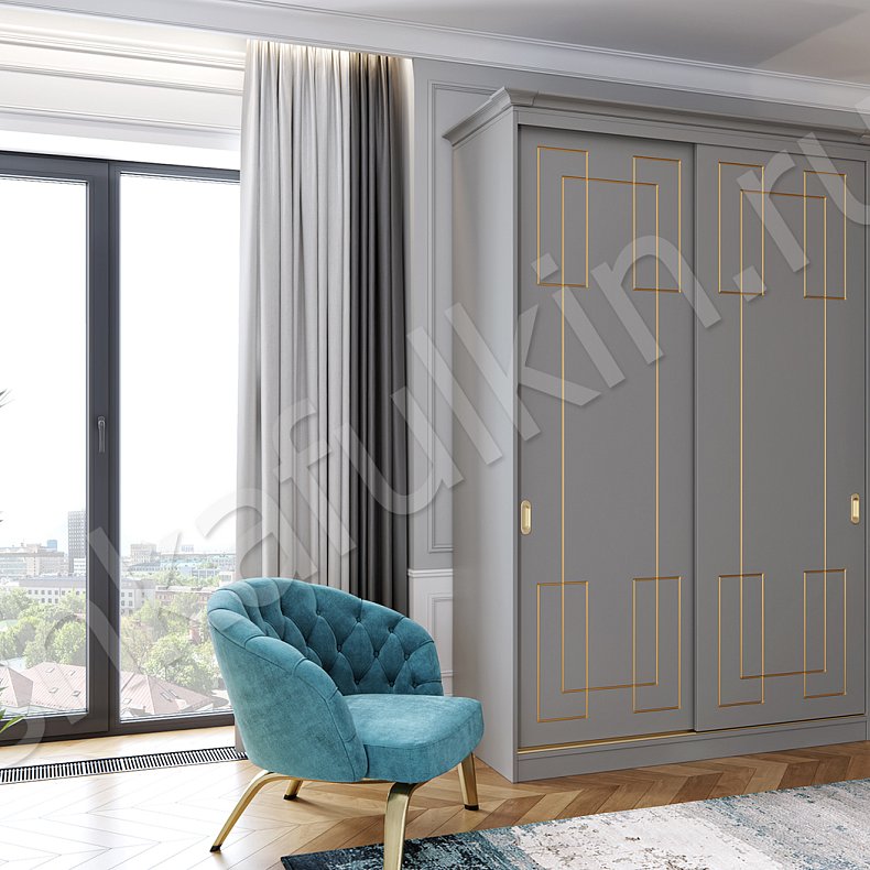 Корпусный шкаф-купе Маренго Золото Модерн 2х створчатые Гостиная Для вещей 3