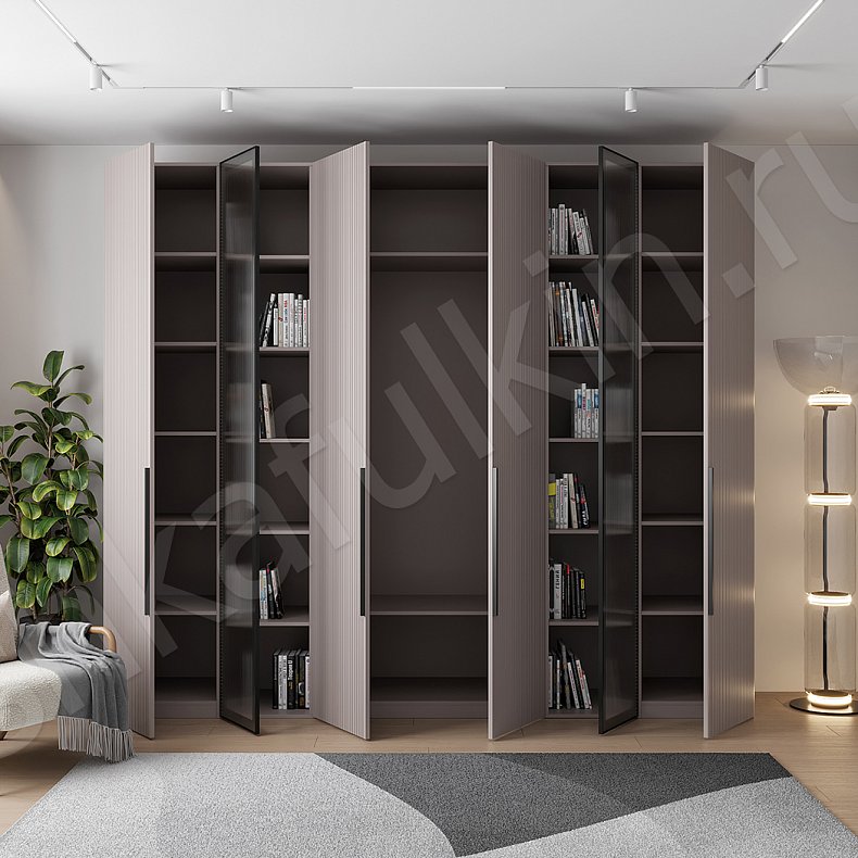 Изображение Стенка Редутто Коричневый Светлые Модерн 6и створчатые Гостиная Для книг Для вещей 3