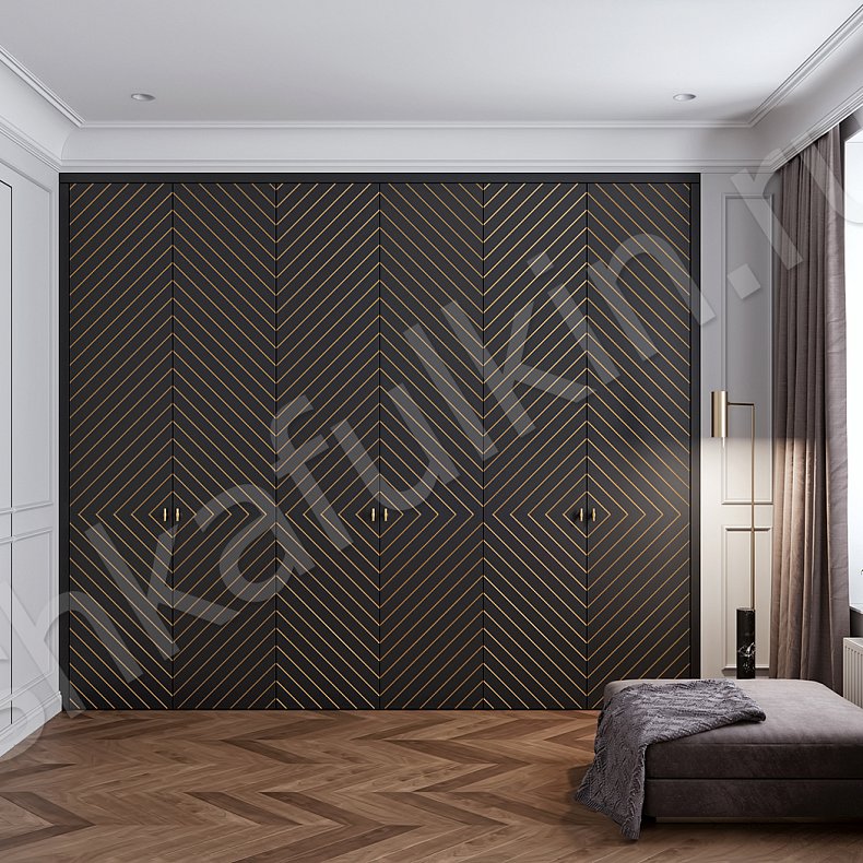 Шкаф Фабиани Черный Золото Темные Современный 6и створчатые Гостиная Для вещей 1