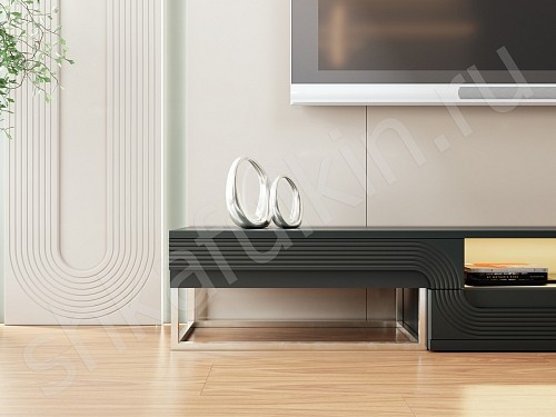 Изображение цвета Тумба напольная Дзен Black Черный Темные Минимализм 3х створчатые Спальня Для книг Для декора Под ТВ