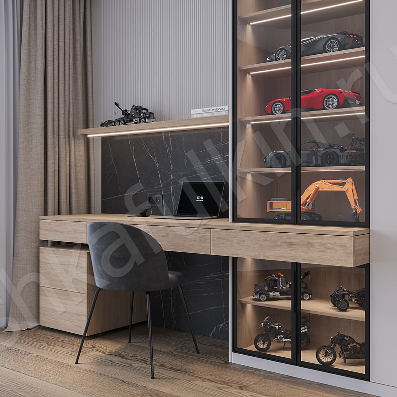 Изображение Кабинет Пейсли Серый Древесный Светлые Современный 2х створчатые Детская Для книг Для декора Для вещей 6