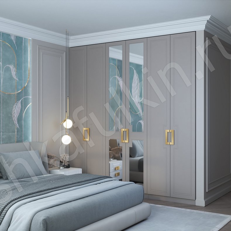Встроенный шкаф Софиан Светлые Серый Модерн 6и створчатые Спальня Для вещей