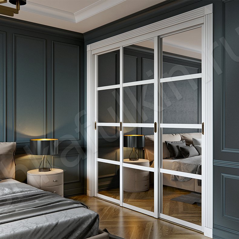 Встроенный шкаф-купе Шерлок Белый Светлые Классика 3х створчатые Спальня Для вещей