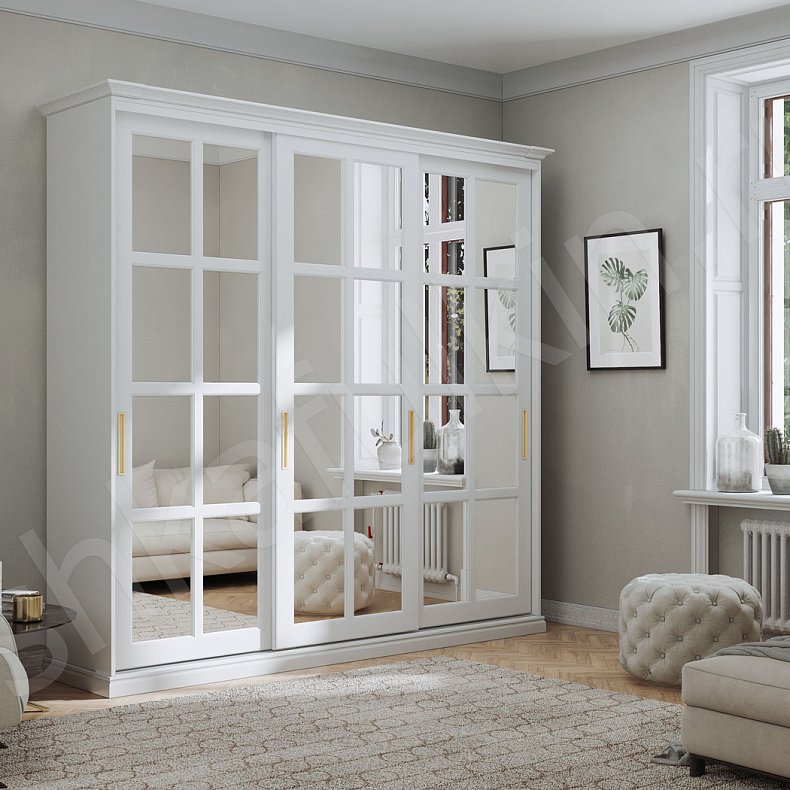 Шкаф-купе Виват Белый Классика 3х створчатые Гостиная Для вещей