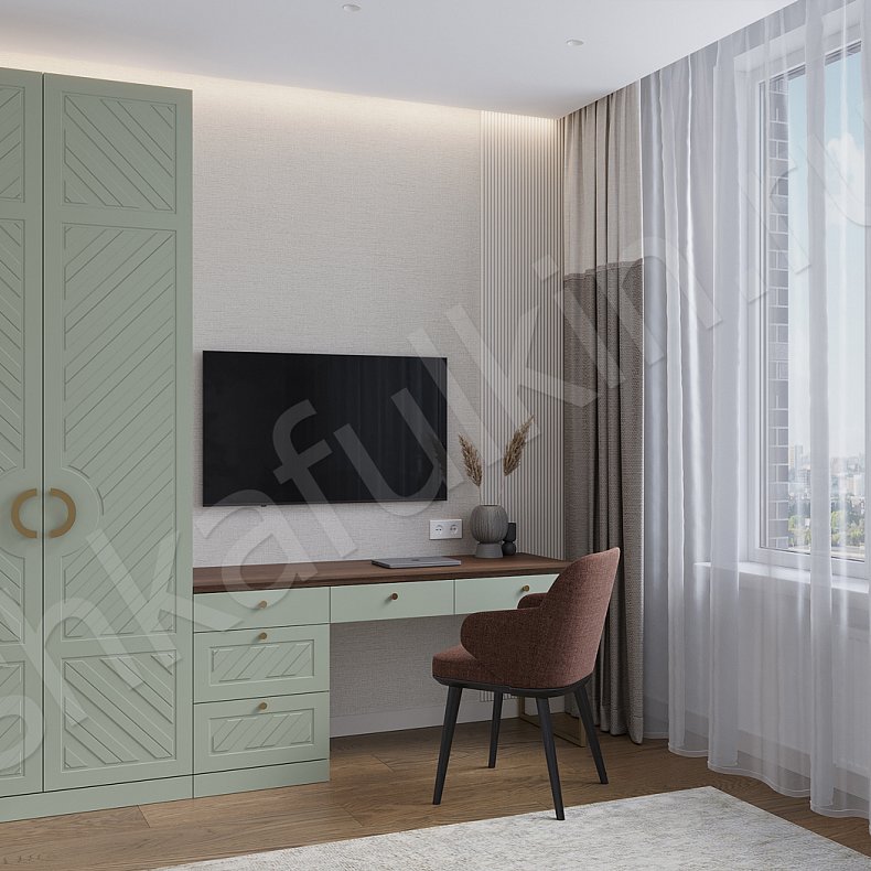 Гарнитур Бьянка Зеленый Светлые Цветной Современный 2х створчатые Спальня Для вещей Под ТВ Для книг Для белья 1