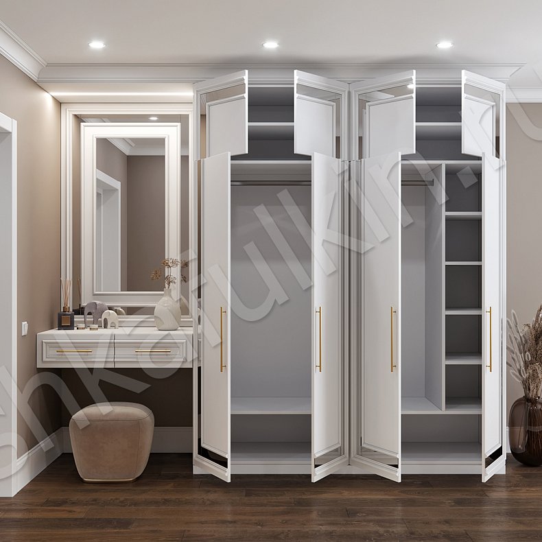 Изображение Прихожая Джорджия Белый Цветной Синий Светлые Неоклассика 4х створчатые Прихожая Для вещей 4