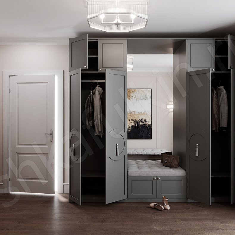 Шкаф в прихожую Агава Ола Серый Темные Классика 4х створчатые Коридор Для вещей 5