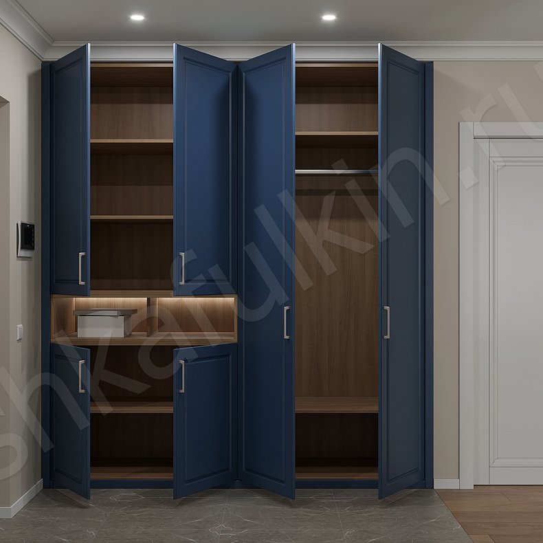 Шкаф Кларк Цветной Синий Темные Классика 4х створчатые Прихожая Для вещей 2