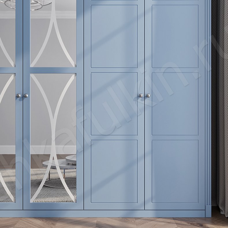 Шкаф с зеркалом Люсия Ола Синий Неоклассика 6и створчатые Спальня Для вещей 2