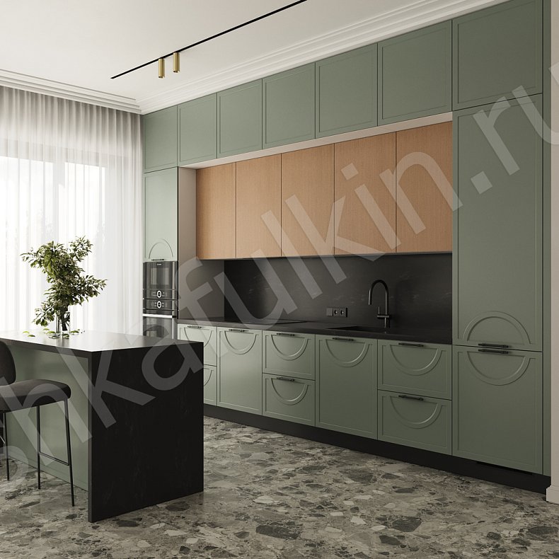 Кухня Омега Зеленый Светлые Древесный Цветной Неоклассика   Для посуды