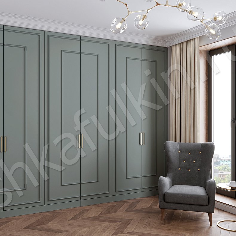 Встроенный шкаф Джорджия Белый Зеленый Темные Светлые Серый Неоклассика 6и створчатые Гостиная Для вещей 1