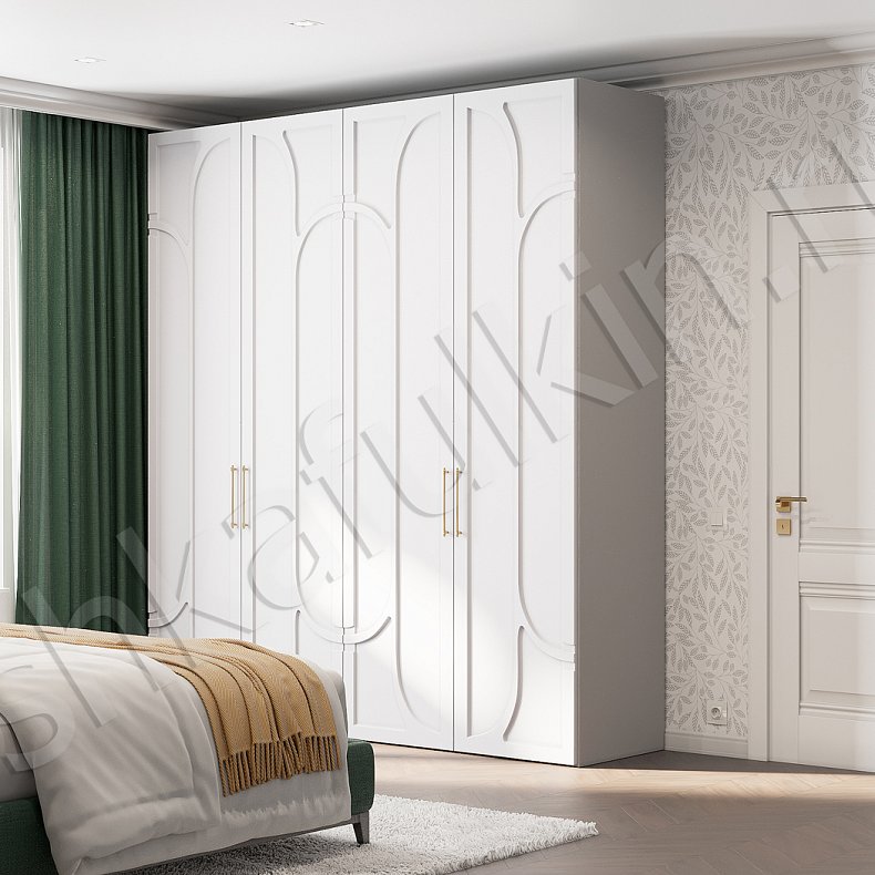 Изображение Шкаф 4 двери Бернард Белый Неоклассика 4х створчатые Спальня Для вещей 2