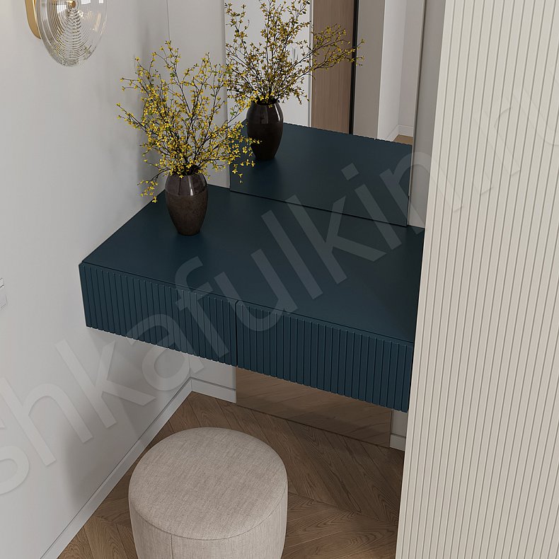 Шкаф в прихожую Ришелье Древесный Белый Синий Светлые Неоклассика 2х створчатые Прихожая Для вещей 2