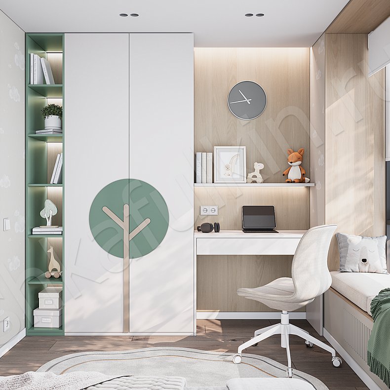 Детская Кэрролл Белый Современный 2х створчатые Детская Для вещей Для книг