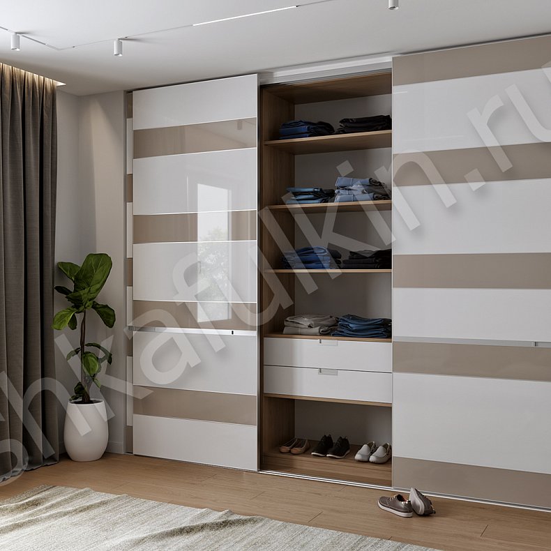 Встраиваемый шкаф-купе Бримнэс Коричневый Светлые Серый Современный 3х створчатые Спальня Для вещей