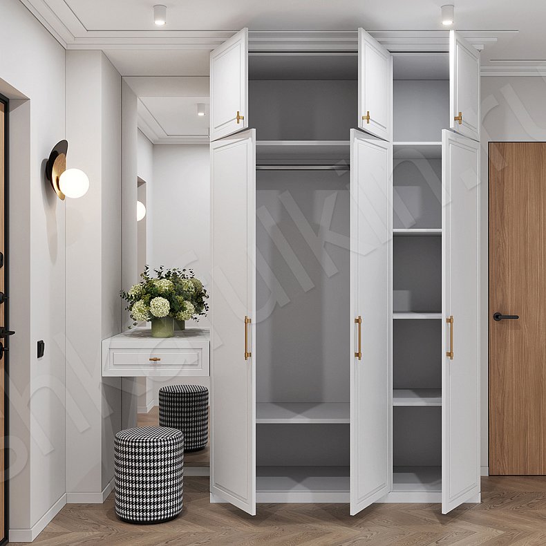 Прихожая Брикелл Белый Светлые Серый Неоклассика 3х створчатые Прихожая Для вещей 8
