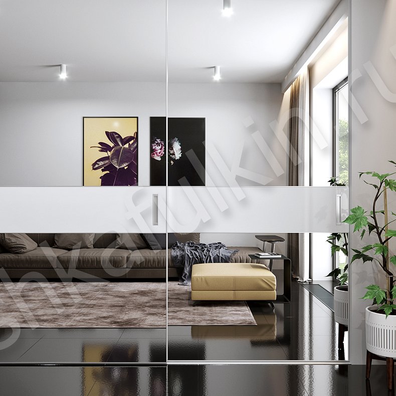 Изображение Встроенный шкаф-купе Меррори Светлые Белый Современный 3х створчатые Гостиная Для вещей 3