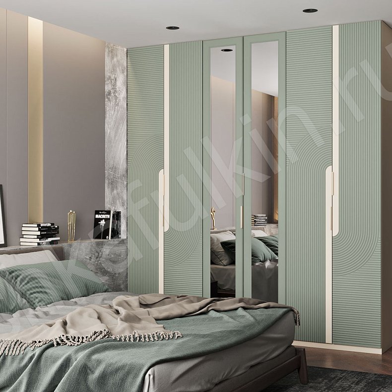 Шкаф Зингер Белый Цветной Светлые Зеленый Современный 6и створчатые Спальня Для вещей 2