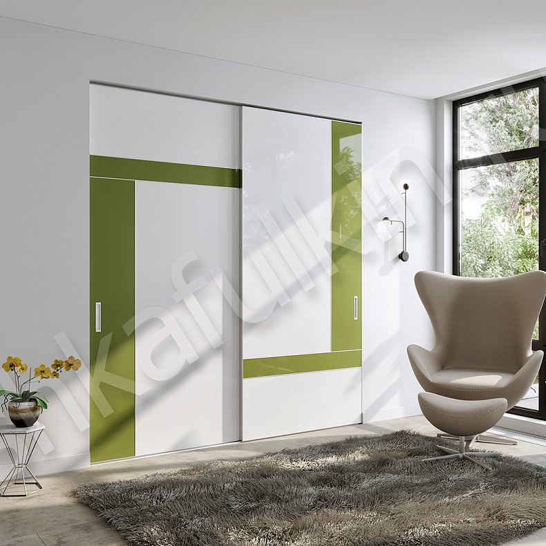 Встроенный шкаф-купе 2 двери Афина Белый Цветной Светлые Зеленый Современный 2х створчатые Гостиная Для вещей