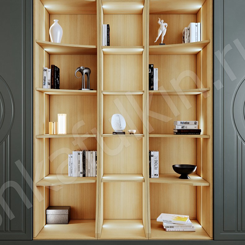 Шкаф встроенный Кьяра Цветной Темные Зеленый Неоклассика 4х створчатые Гостиная Для книг 4