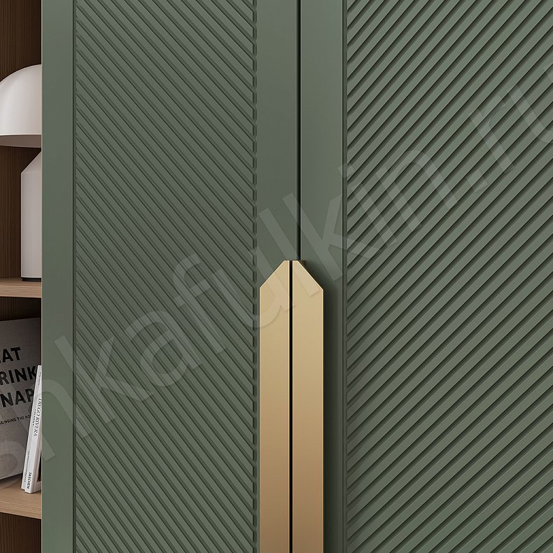 Шкаф со стеллажами Анабэль Цветной Древесный Темные Зеленый Неоклассика 4х створчатые Гостиная Для книг Для декора Для вещей 3