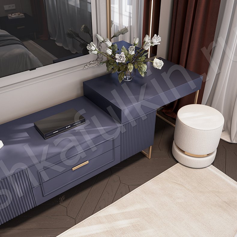 Изображение Гарнитур Маура Цветной Красный Синий Темные Неоклассика 2х створчатые Спальня Для белья Для вещей 7