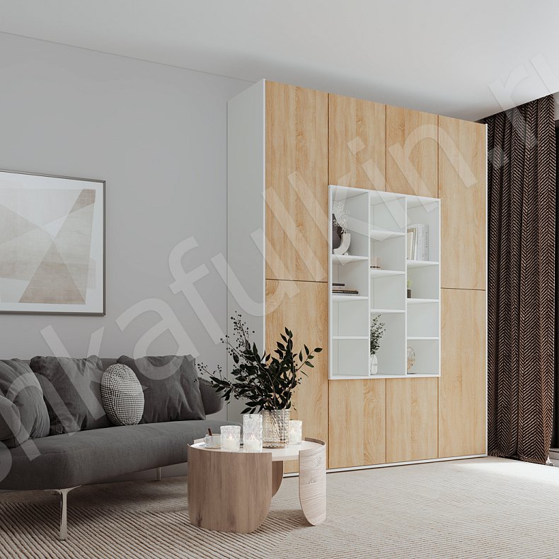 Шкаф Томми Светлые Серый Древесный Черный Белый Минимализм 2х створчатые Гостиная Для вещей Для посуды Для декора Для книг 6